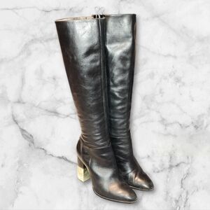 Women Vintage Leather Black Tall Boots By Aldo Size 8.